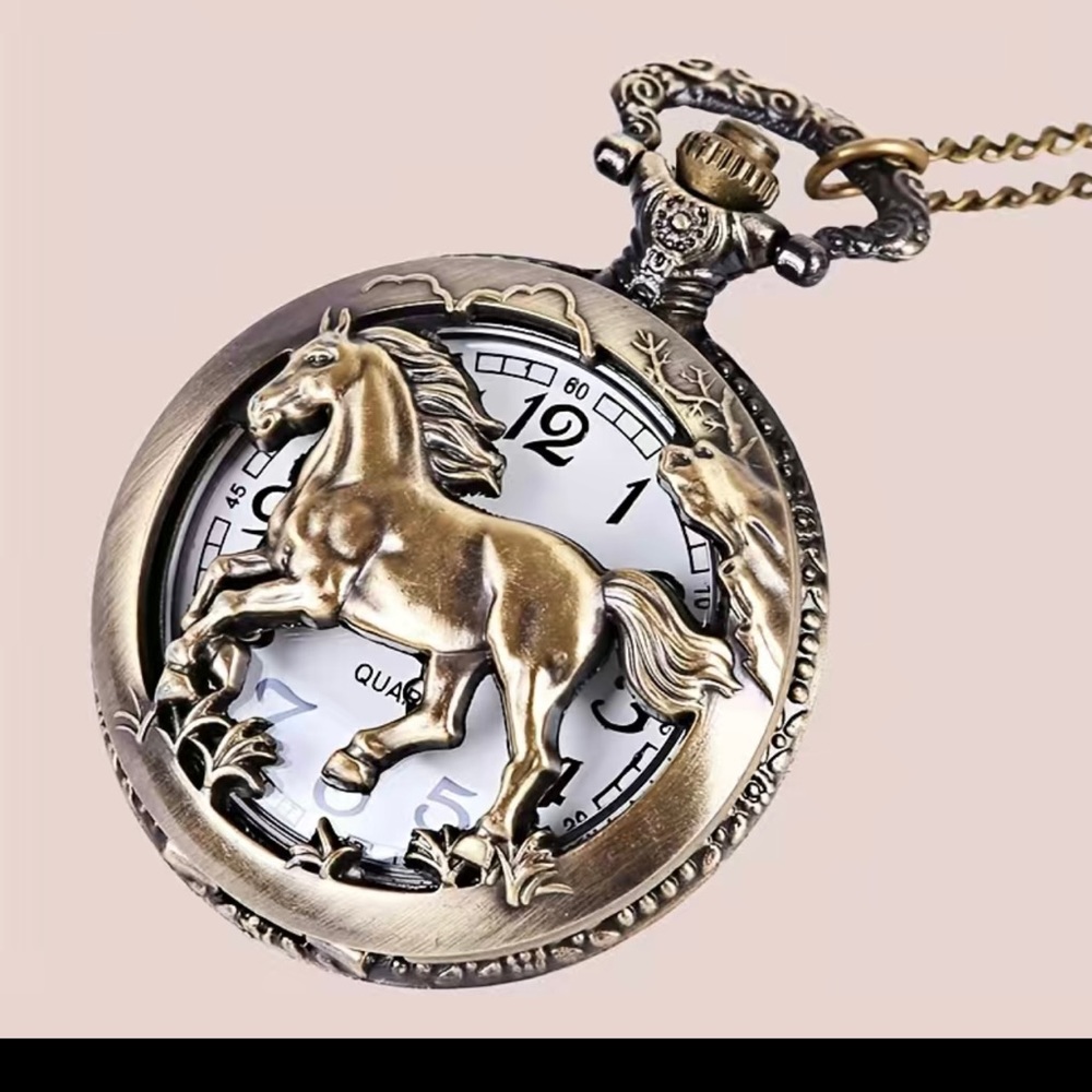 Horse Fob Watches Fashion Quartz Pocket Watch Vintage Necklace Pendant C… - Picture 6 of 11